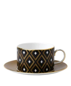 Wedgwood Arris Geometric Teacup and Saucer BROWN Tea Cups & Saucers